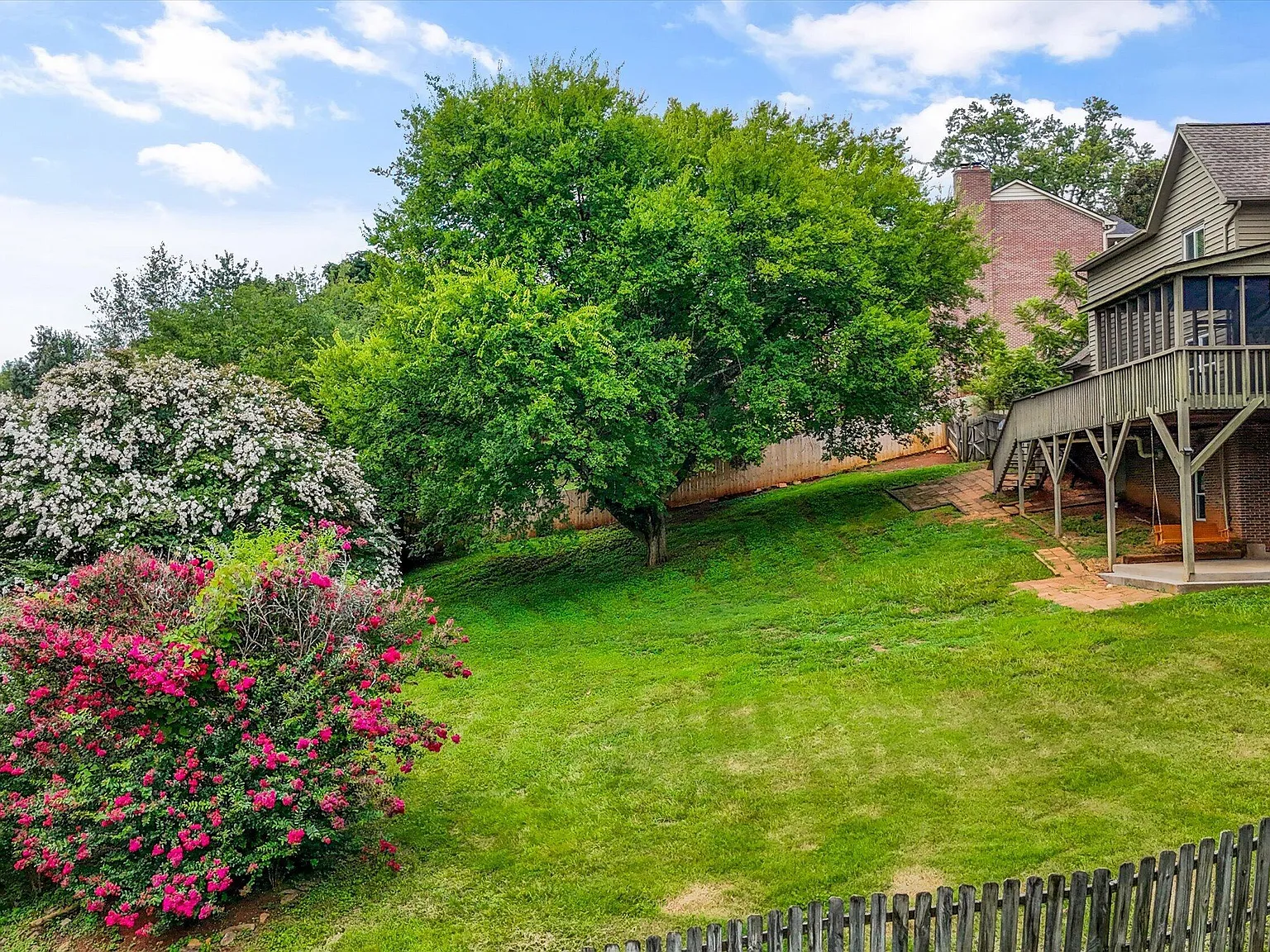 Fenced backyard with mature landscaping at 11016 Calloway View Dr